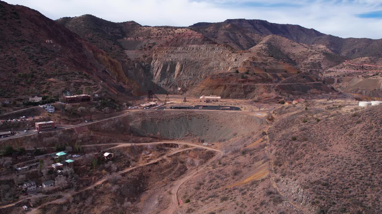 Aerial View of Abandoned United Verde Copper Mine in Jerome, Arizona USA, Drone Shot