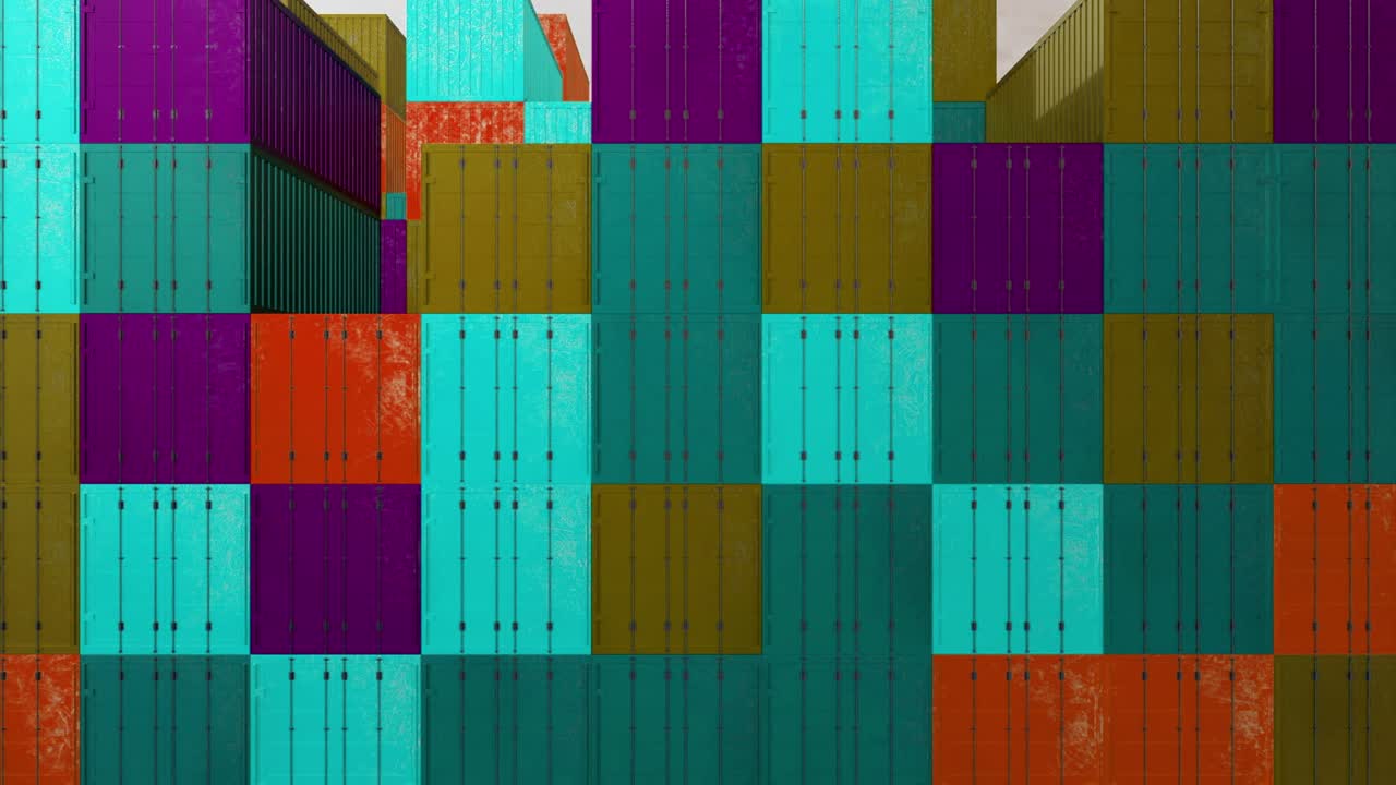 una pila de coloridos contenedores de transporte
