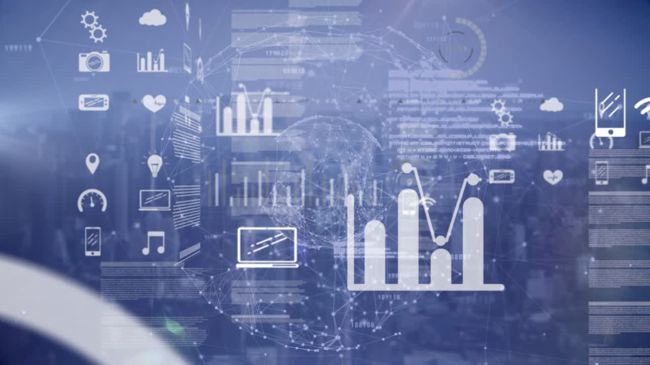 Animation of data processing in blue background