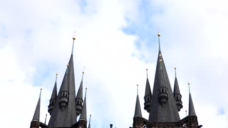 church of our lady before tyn towers with smaller spires on side, czechia