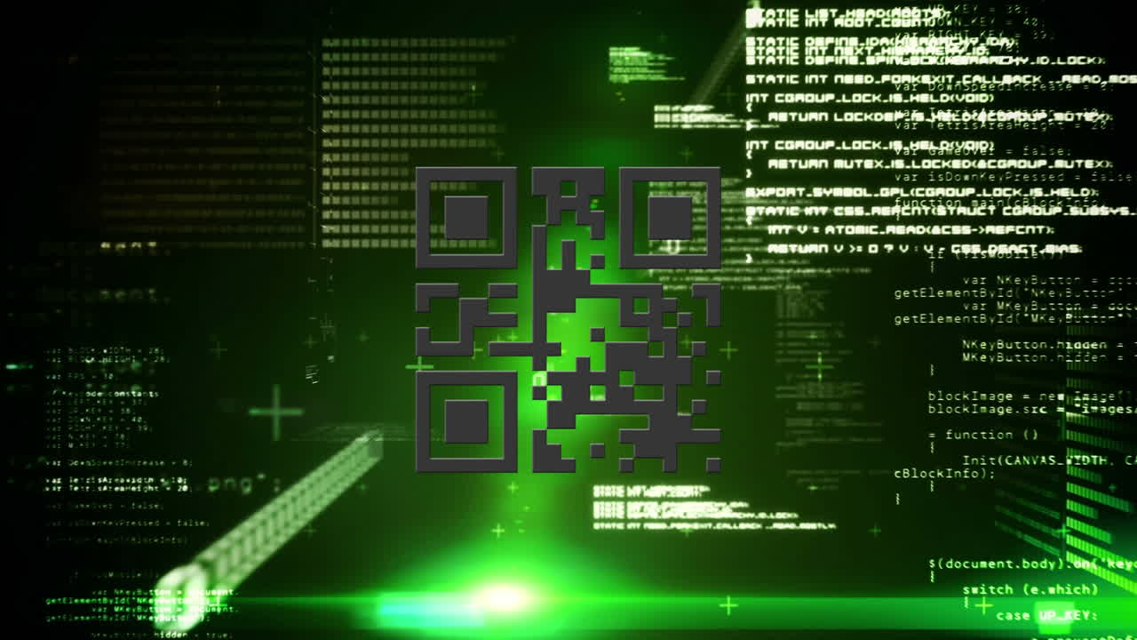 QR code scanner against data processing on green background