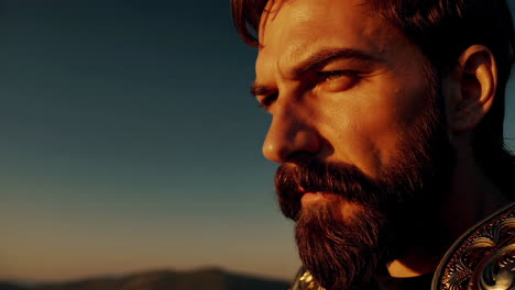 powerful warrior profile at sunset