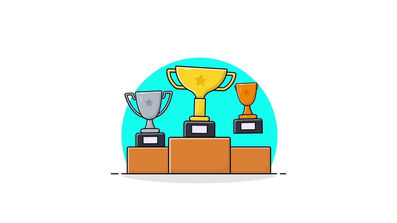 Animated Illustration of Gold, Silver, and Bronze Trophies on a Podium