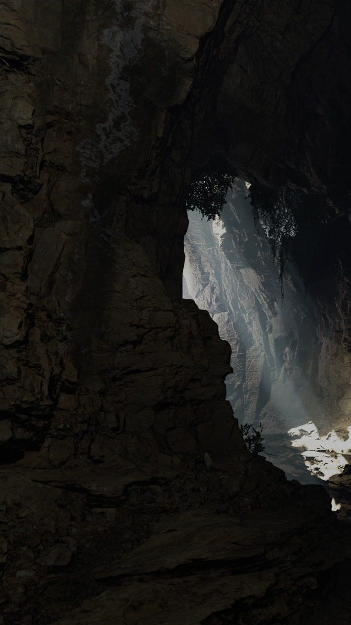 Light shining through an opening in a cave during daytime hours