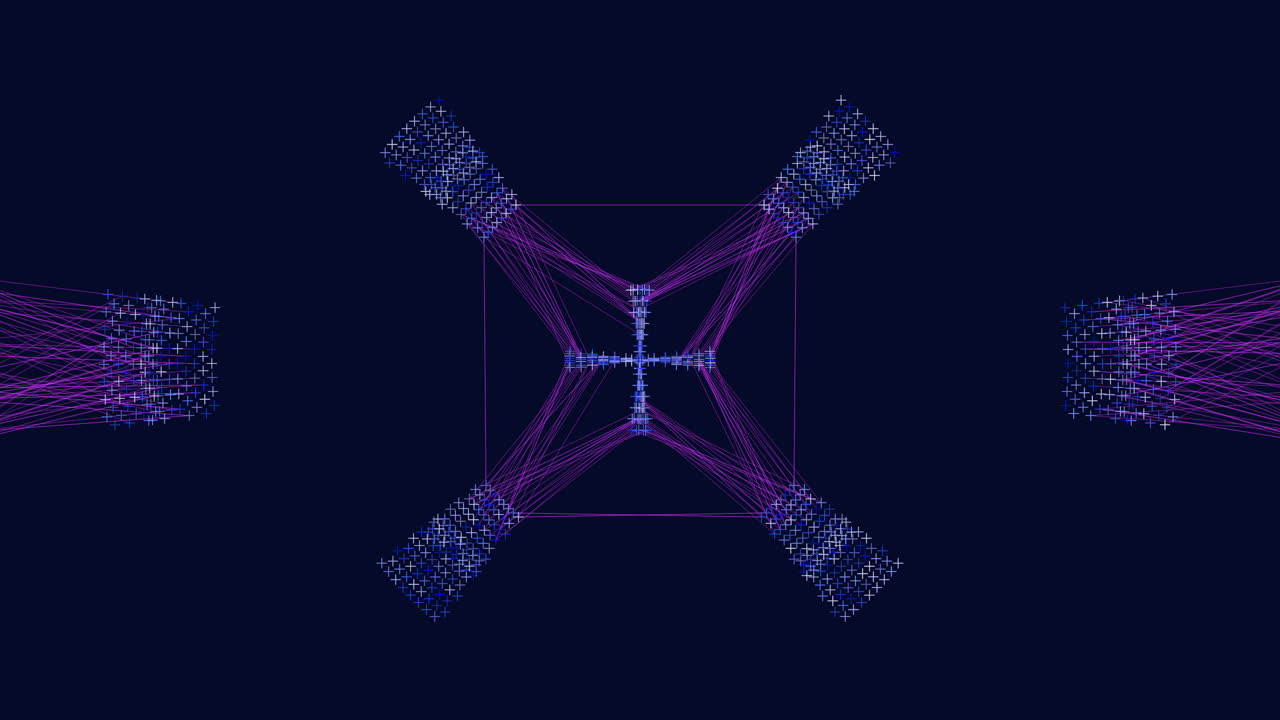Chaos motion abstract lines and dots on dark space