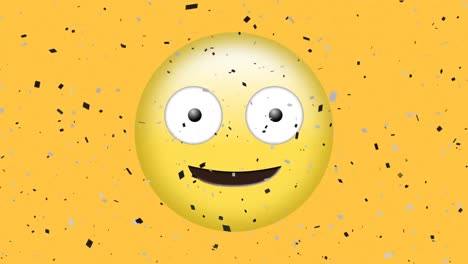 animación de confeti cayendo con la lengua asomada guiñando el emoji sobre un fondo amarillo