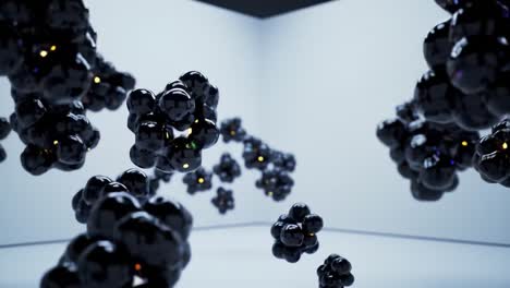 dynamic motion of glimmering dark spheres: a visual study of abstract shapes and fluid dynamics in an enigmatic space