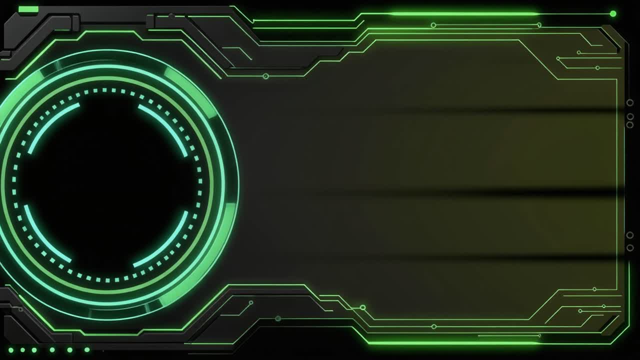 Animated Futuristic Digital Interface with Green Glowing Circuit Lines