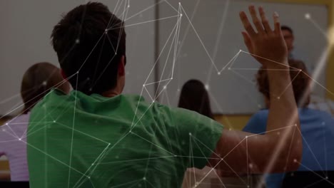 animation of network of connections over male teacher with students