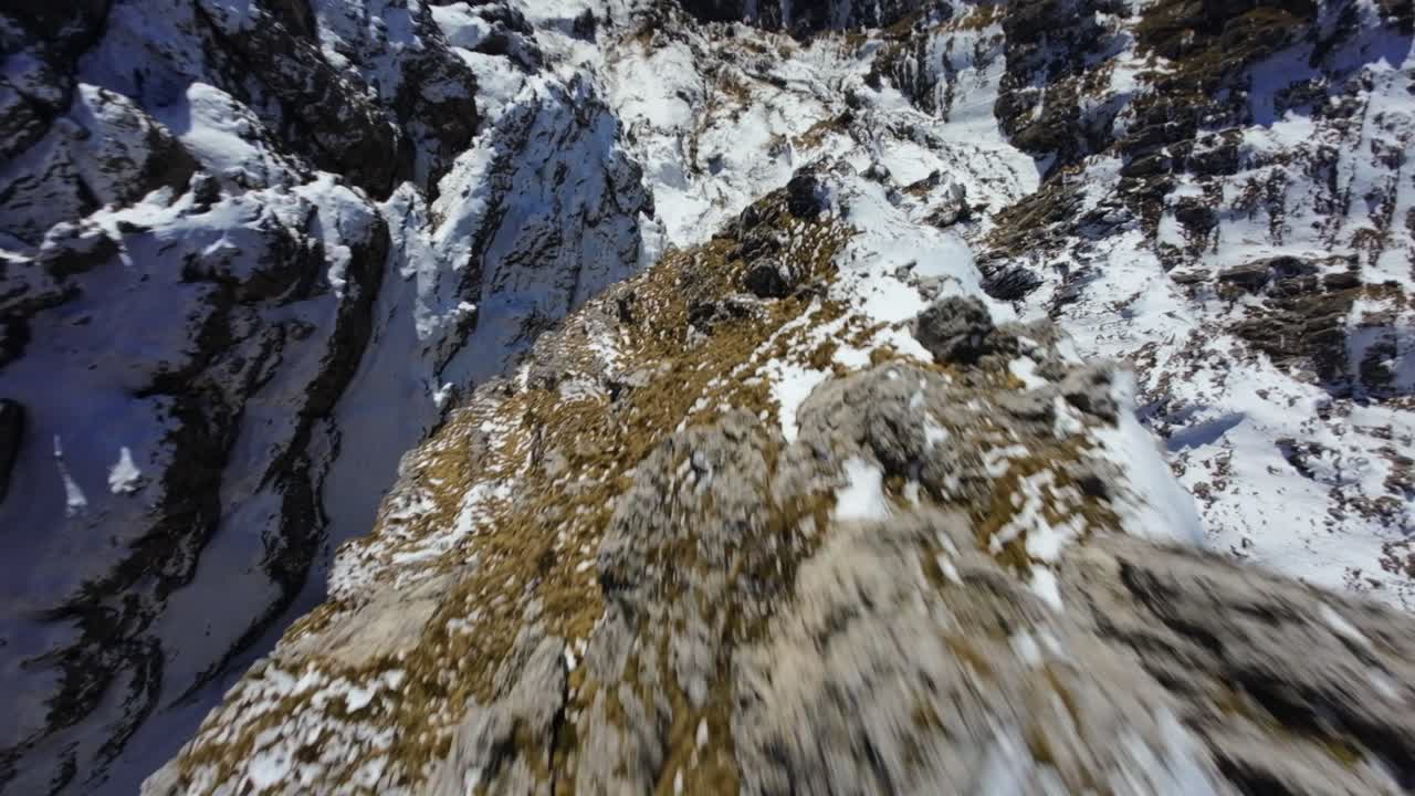 Breathtaking FPV drone view over surface of Resegone mountain in northern Italy