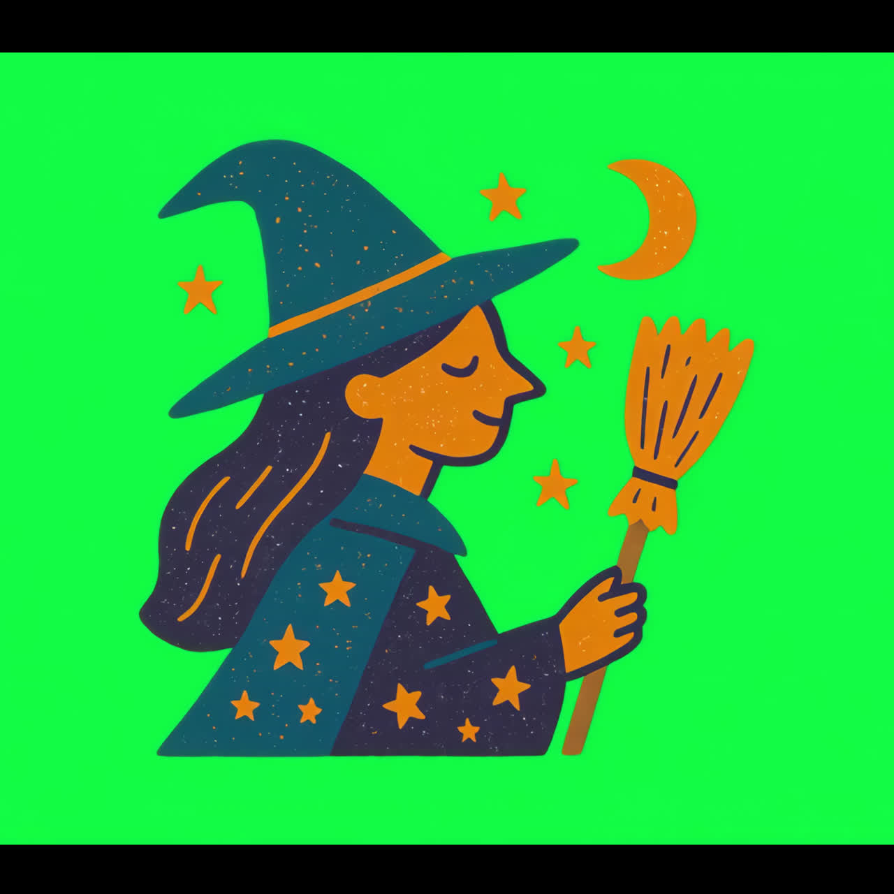 Illustrazione animata di una strega stravagante, isolata, video 4K trasparente, canale alfa