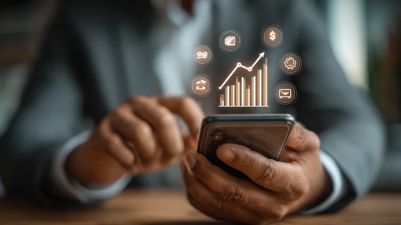 Analyzing Financial Data Graphs on Mobile: A Professional Using Smartphone App for Market Trends and Financial Insights