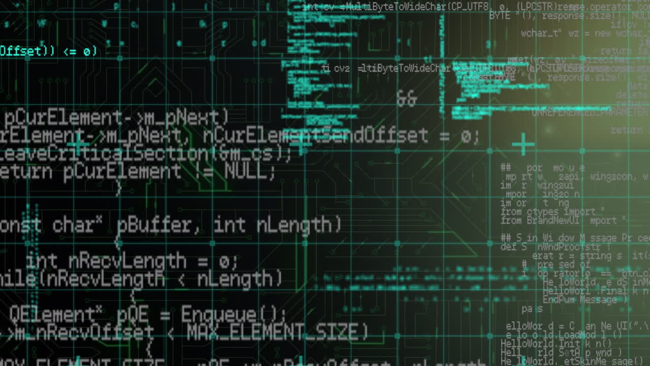 검은색 배경에 있는 마이크로프로세서 연결에 대한 데이터 처리의 디지털 애니메이션