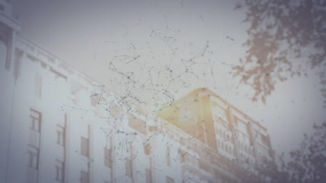 animación de la red de conexiones a través de edificios modernos