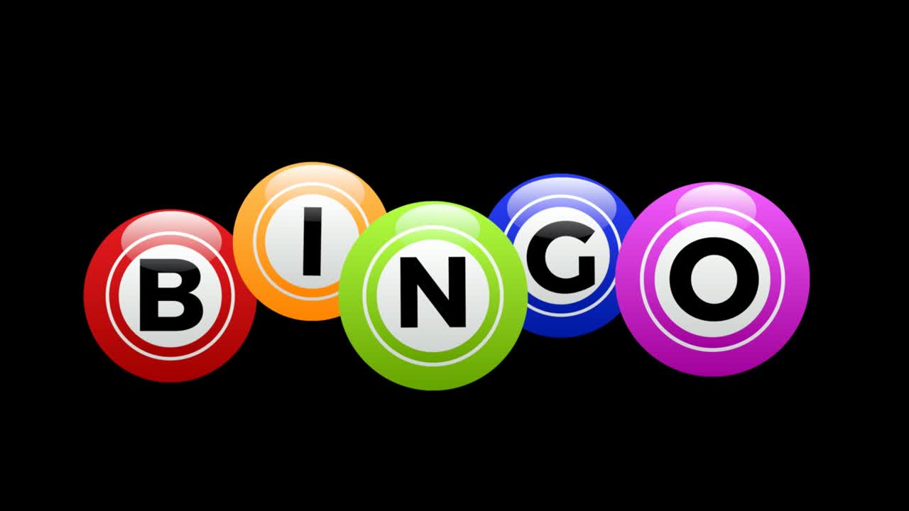 Loteria de bingo, fundo, bolas da sorte e números de loteria. Ilustração animada em fundo preto