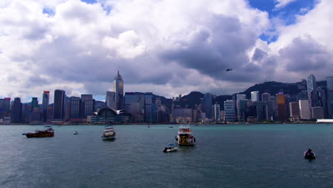 fast time lapse pan establishing of hong kong harbor china