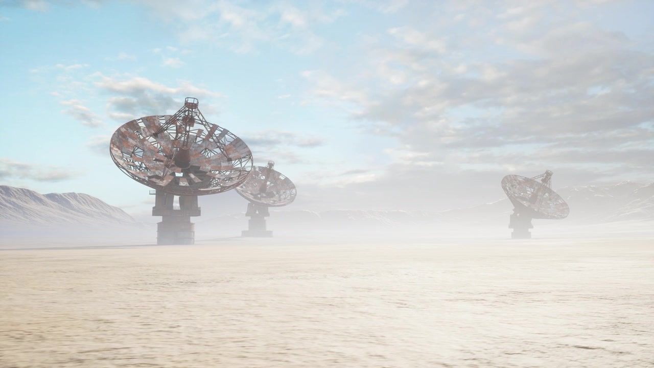 Silent futuristic scenery cracked sands host towering metal sculptures