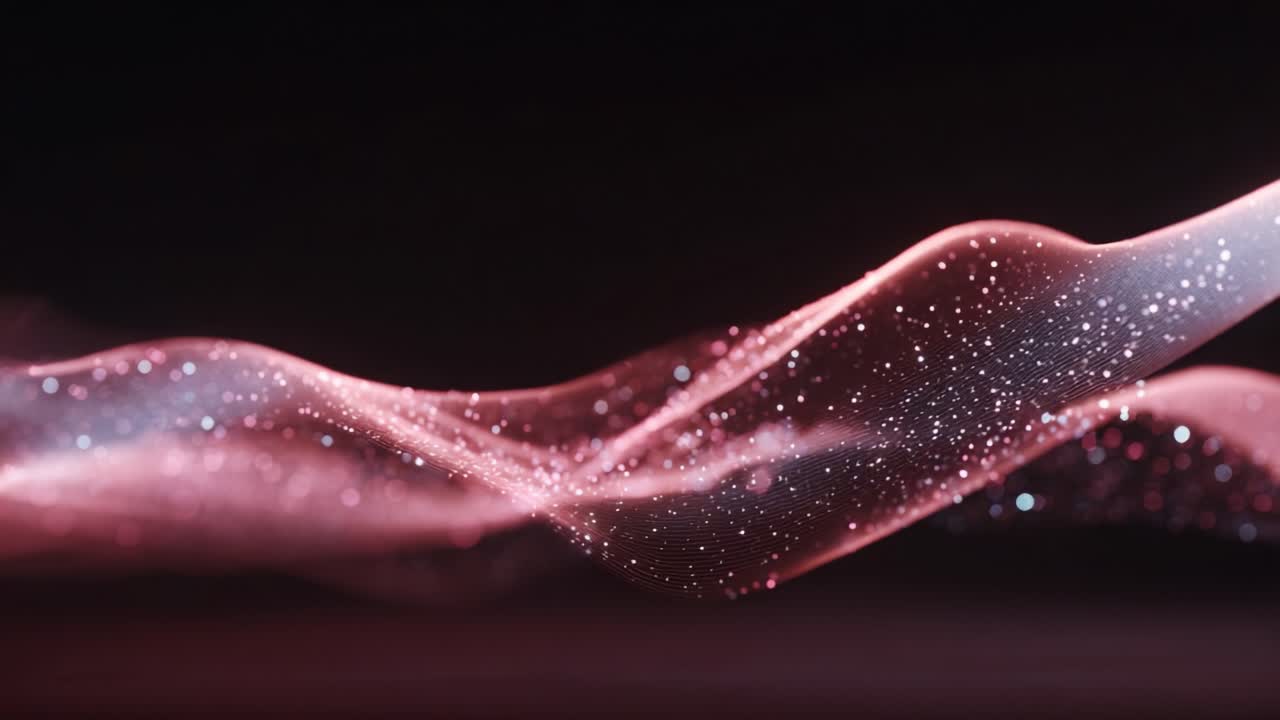 Mesmerizing Stream of Glimmering Particles in Fluid Motion, Captured in Rich Red and Deep Black Background - A Visual Symphony of Beauty and Elegance