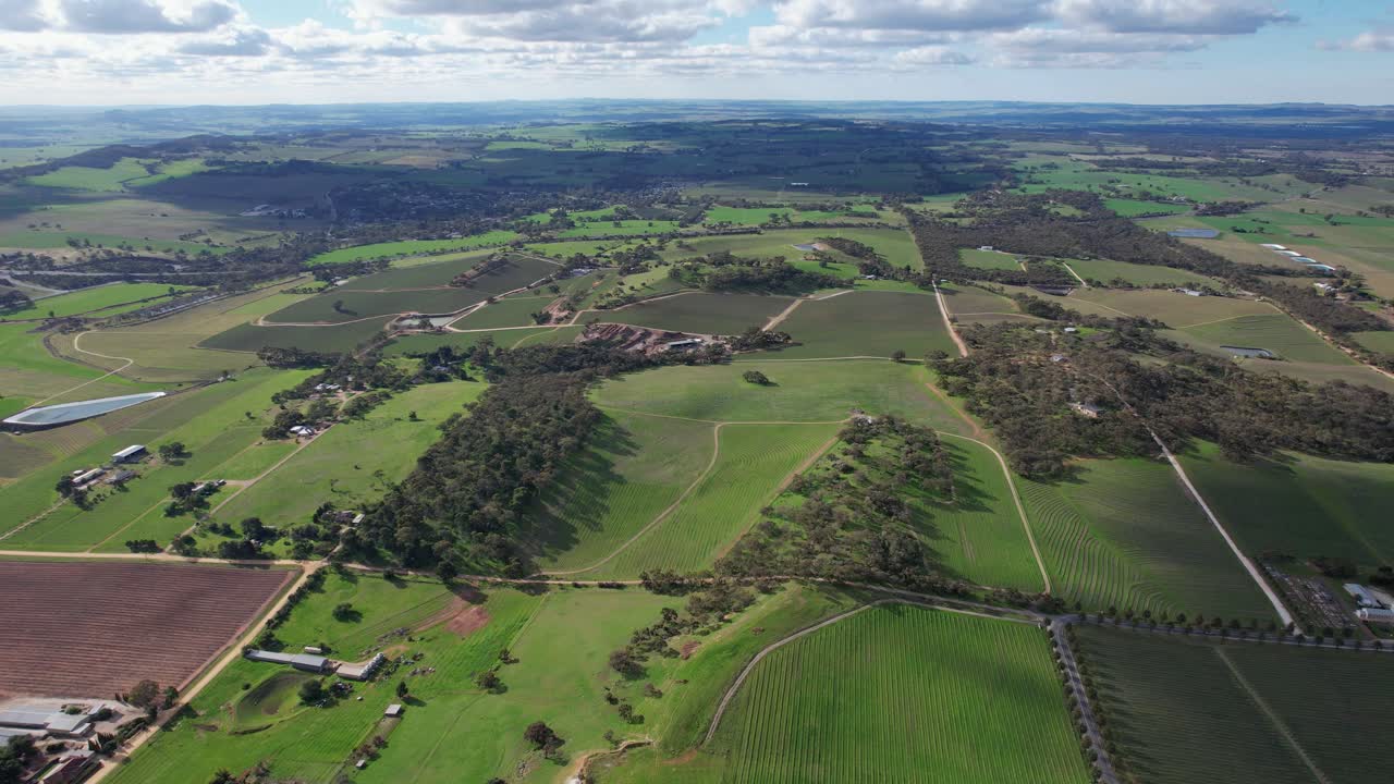 Barossa Valley With Lush Green Fields In South Australia - Aerial Shot