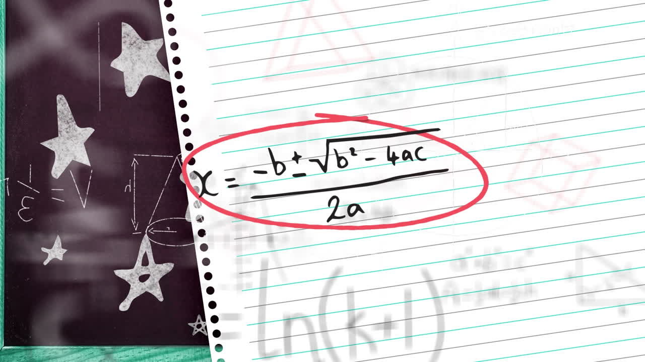 Animation of moving mathematical formulas over sheet of paper