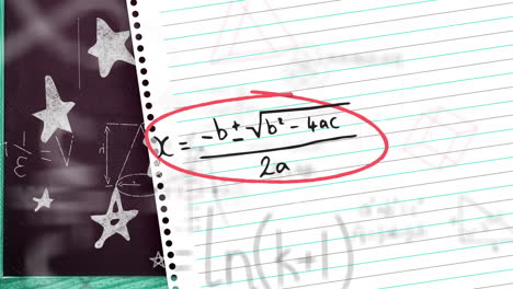 animación de fórmulas matemáticas en movimiento sobre una hoja de papel