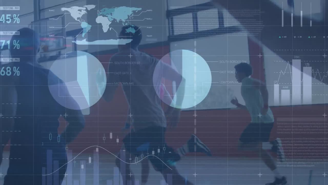 다양한 스포츠 선수들이 달리는 데이터 처리의 애니메이션