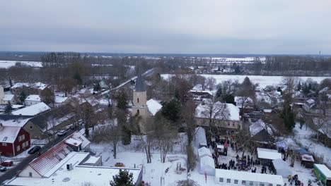 christmas market winter snow village, cloudy germany