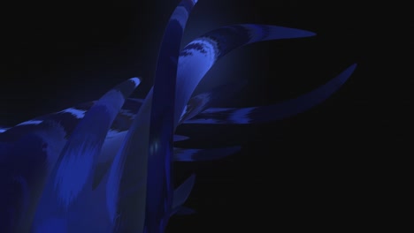 abstract blue growing and twisting tree roots on black background. animation. glowing viscous substance increasing in size and curling up