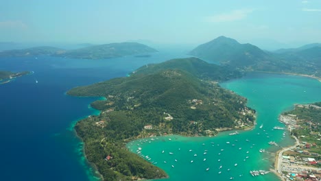 Nidri-Port-Aerial-View-Bird's-Eye-Reveal-Shoot-Lefkada