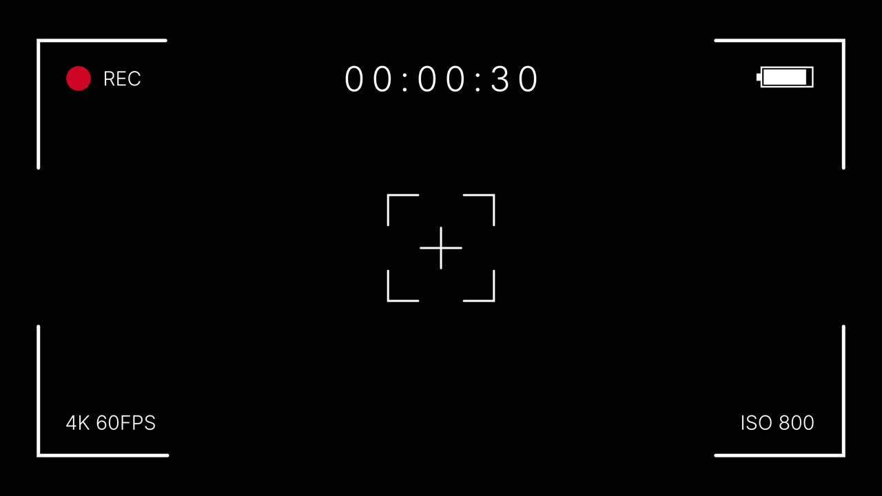 Camera Recording Viewfinder Overlay with Digital Information on Black Background