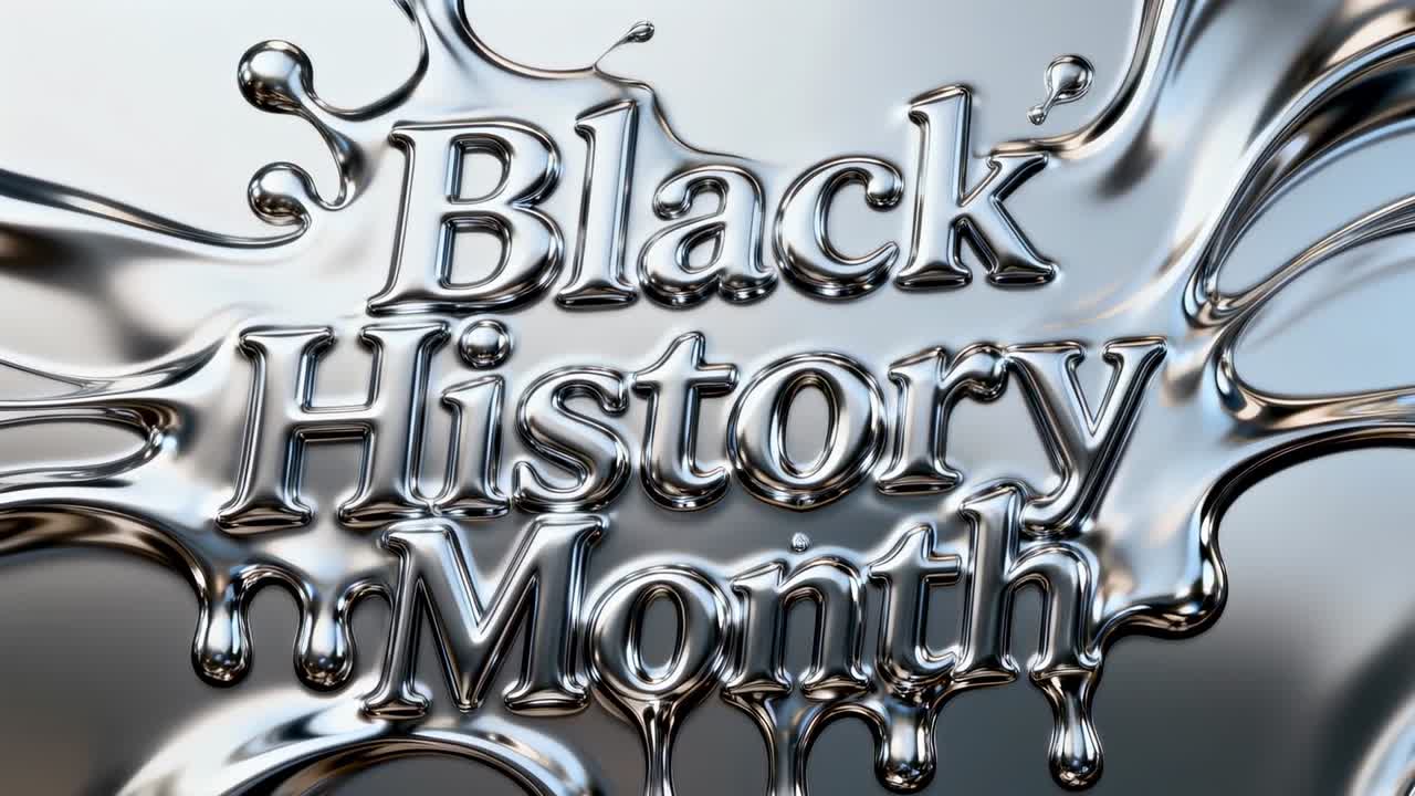 Animace metalického titulku Měsíce černošské historie, který tvoří kapky a odráží se ve studiu na počest