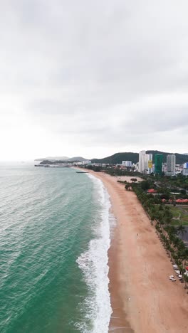 Aerial View Dolly of the Beautiful Beach in Nha Trang.