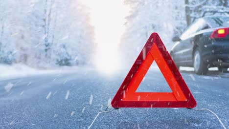 winter driving cinemagraph - car breakdown on a mountain road - seamless loop