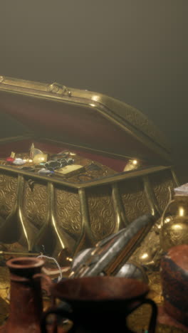 a treasure chest filled with gold, jewels, and coins