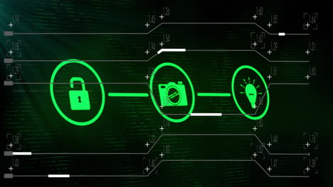animación del procesamiento de datos sobre iconos de medios