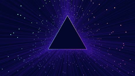 glowing purple triangle amidst futuristic lines and dots