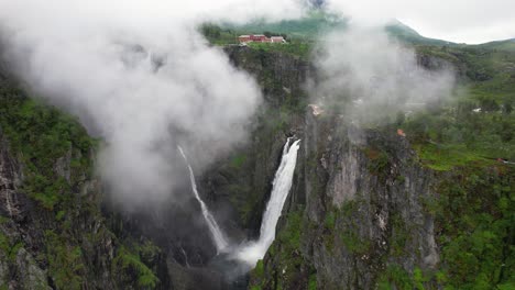 The-waterfall-Voringsfossen-shot-with-a-drone-in-the-national-park-Hardangervidda-in-Norway