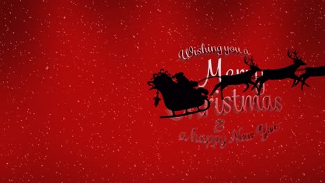 A-composite-of-a-red-background-with-an-animation-of-a-black-silhouette-of-santa-claus-in-a-sleigh