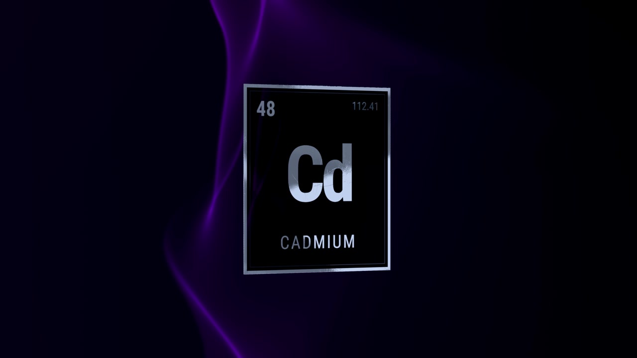Cadmium Element Periodic Table Block with Purple Smoke Background
