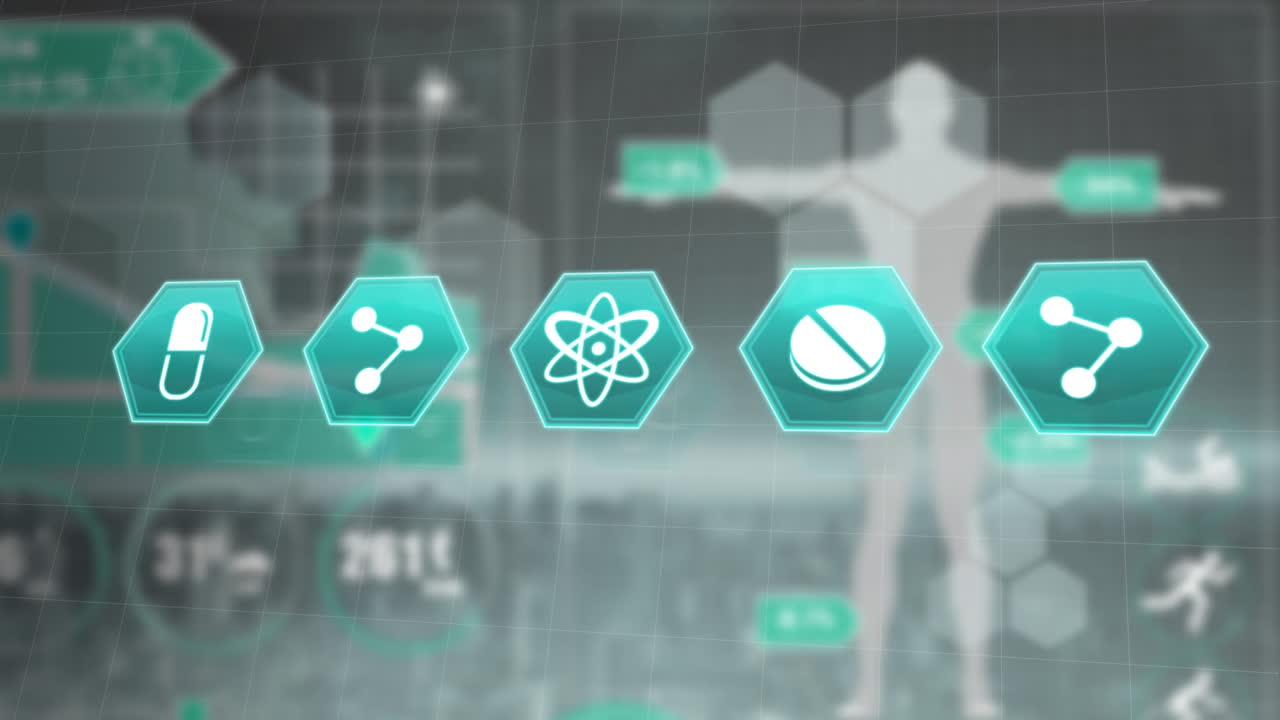 인체 데이터 및 통계에 대한 일련의 의료 아이콘의 애니메이션