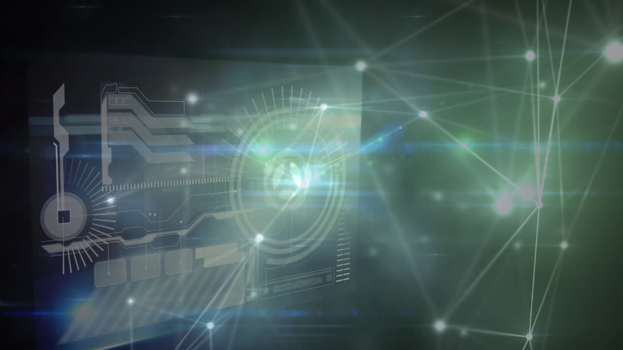 red brillante de conexiones a través de una interfaz digital con procesamiento de datos contra un fondo azul