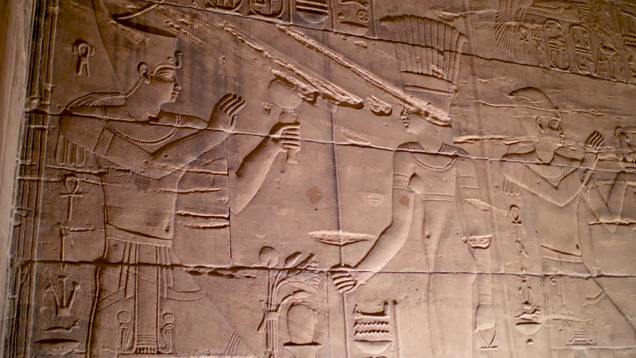 Details of hieroglyphs inside the temple of Philae, Aswan, Egypt.