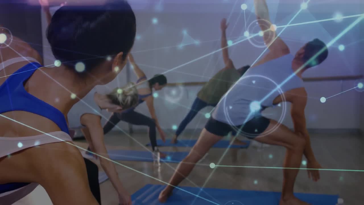 그룹 요가 연습, 명상에 대한 데이터 처리의 애니메이션