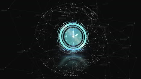 animación de la red de conexiones durante el reloj sobre un fondo oscuro