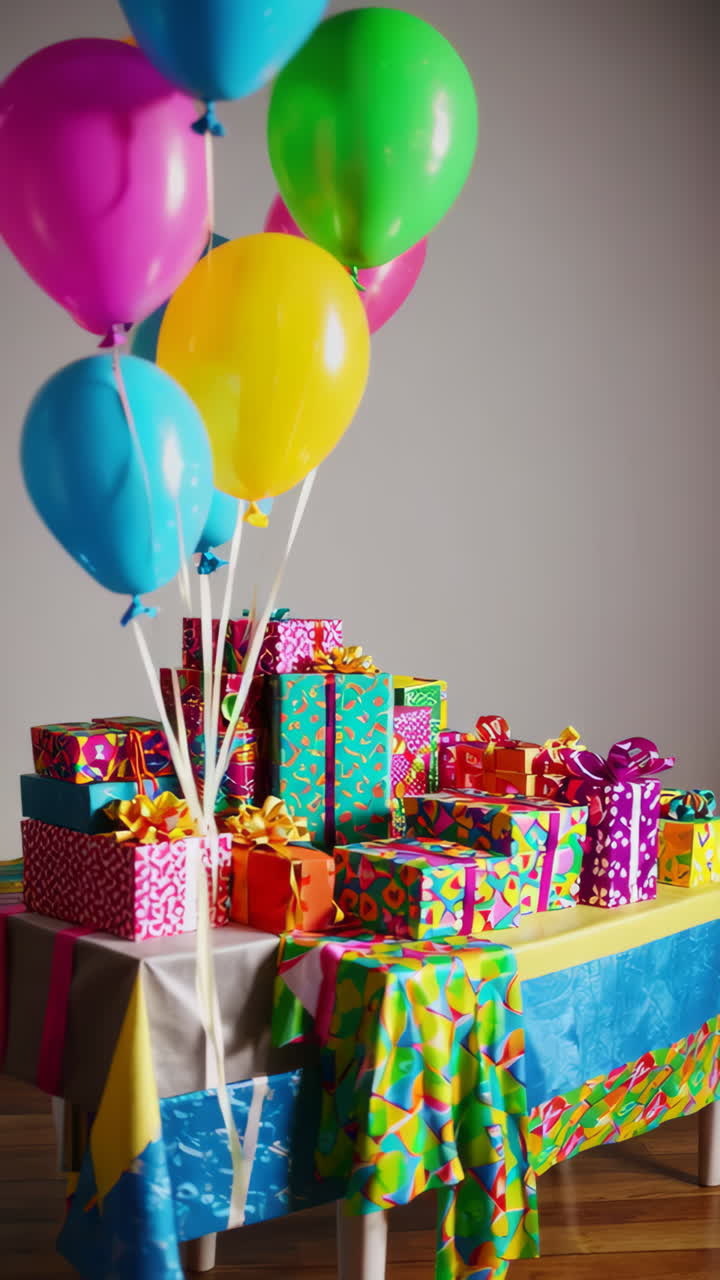 Colorful Party Decorations with Balloons and Gifts