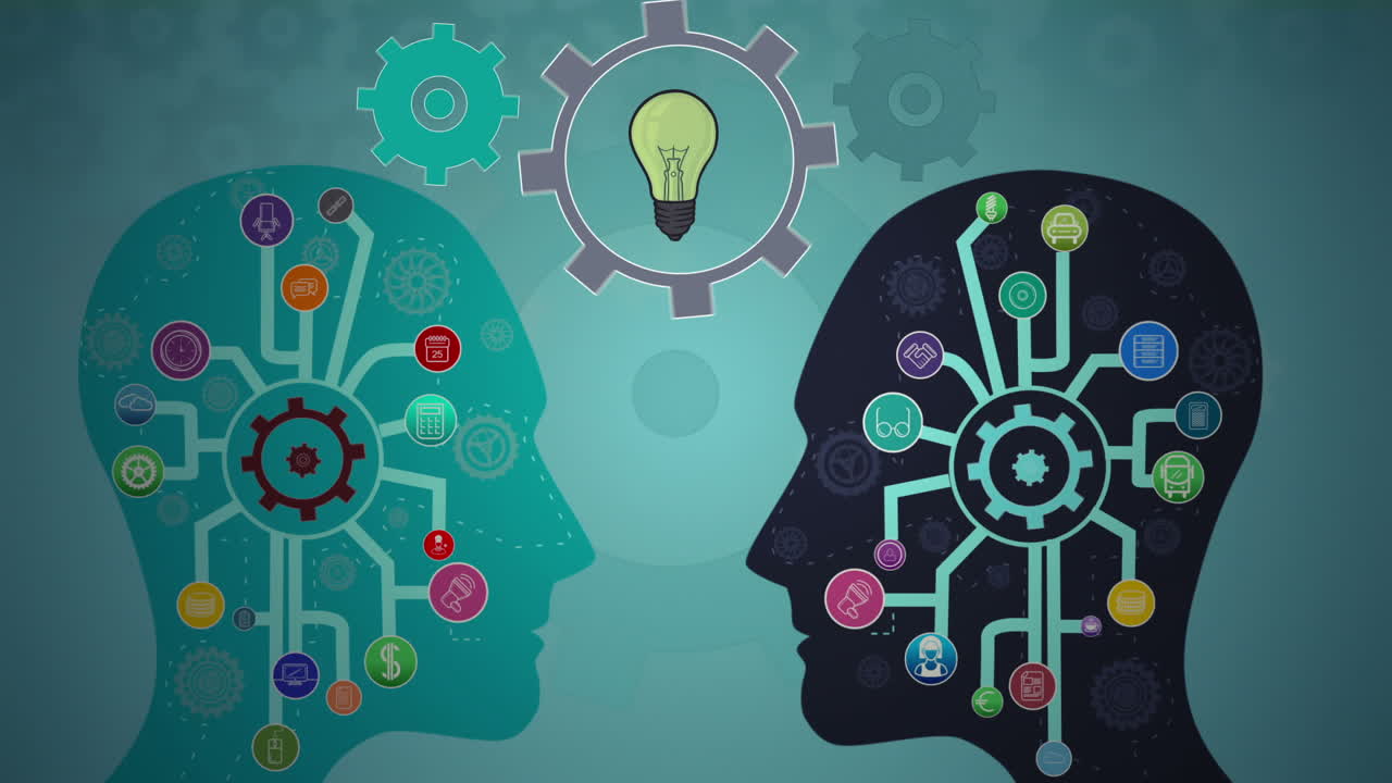 Thoughts appearing with cogs in head