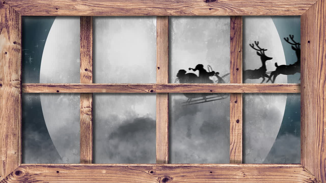 산타클로스의 검은 실루 ⁇ 의 애니메이션은  ⁇ 달과 함께 사 ⁇ 에 의해 당겨지고 있습니다.