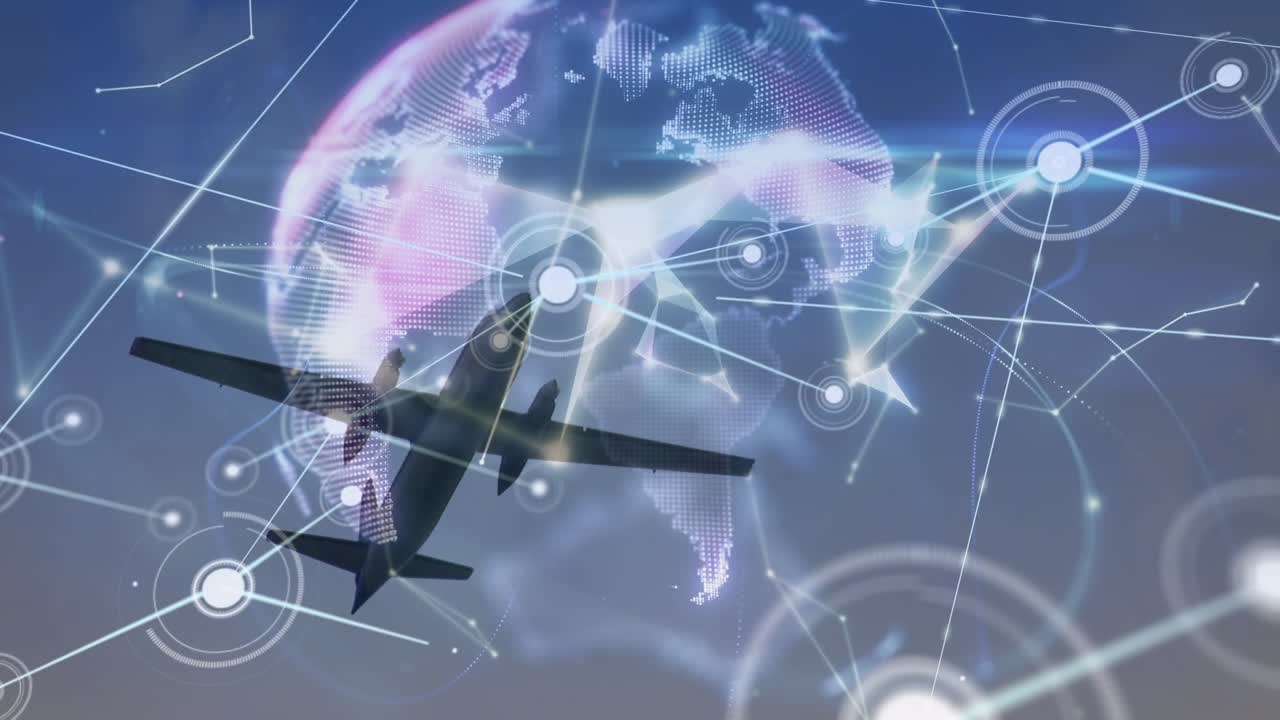 평면 위의 지구와 연결된 네트워크의 애니메이션