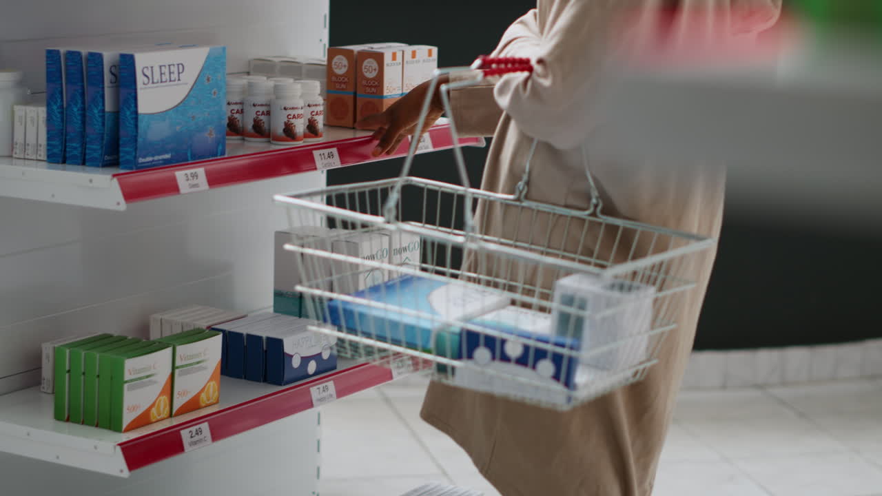 Woman Shopping for Medicine at Pharmacy