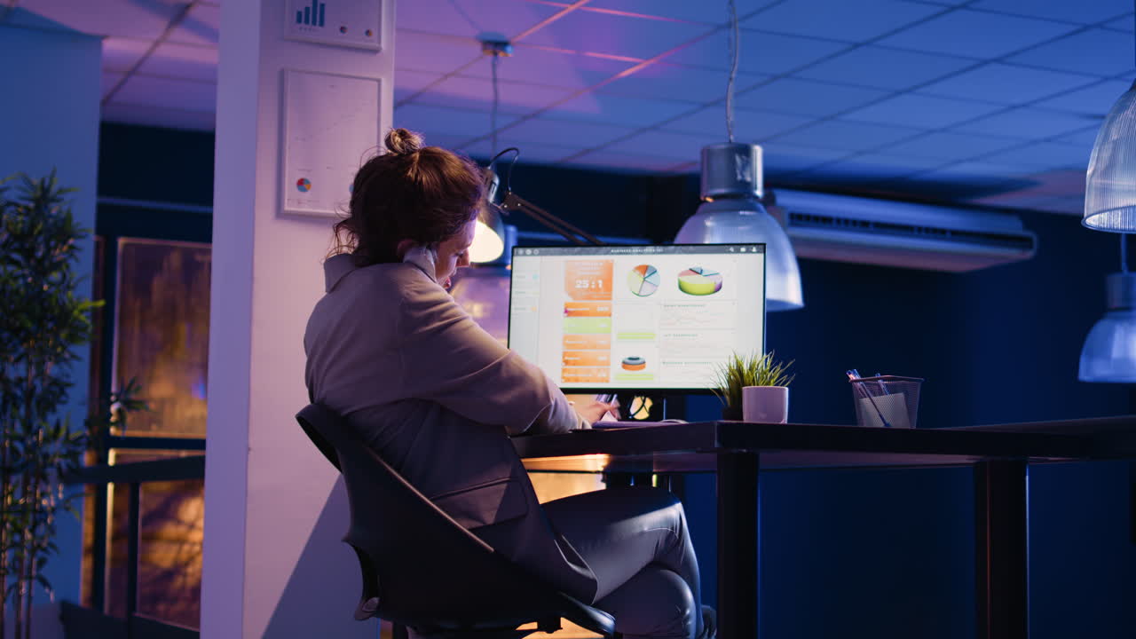 Woman working late in the office